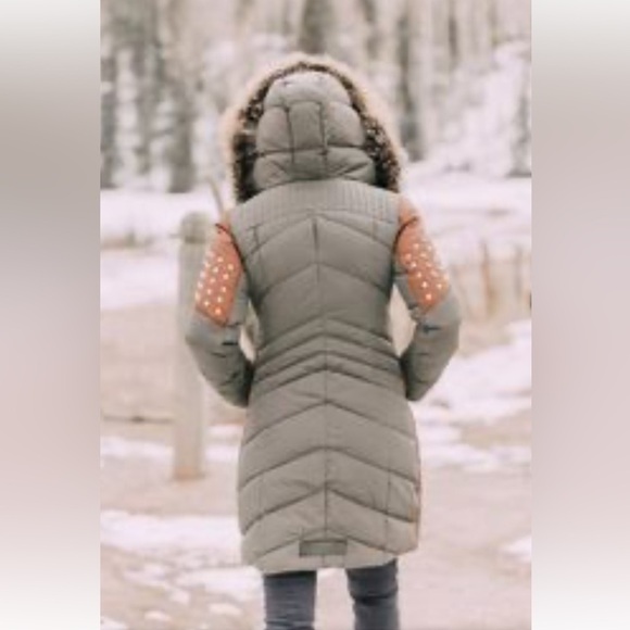 Nicole Benisti N Series down jacket, XS olive green. leather trims fur trim hood - Picture 4 of 12